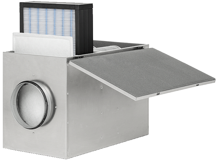 SmogBox - innowacyjny filtr antysmogowy skutecznie filtrujący pyły zawieszone PM1, PM2.5 i PM10, jak również typowe zapachy wchodzące w skład smogu i dymów - Obudowa z wysuniętym filtrem